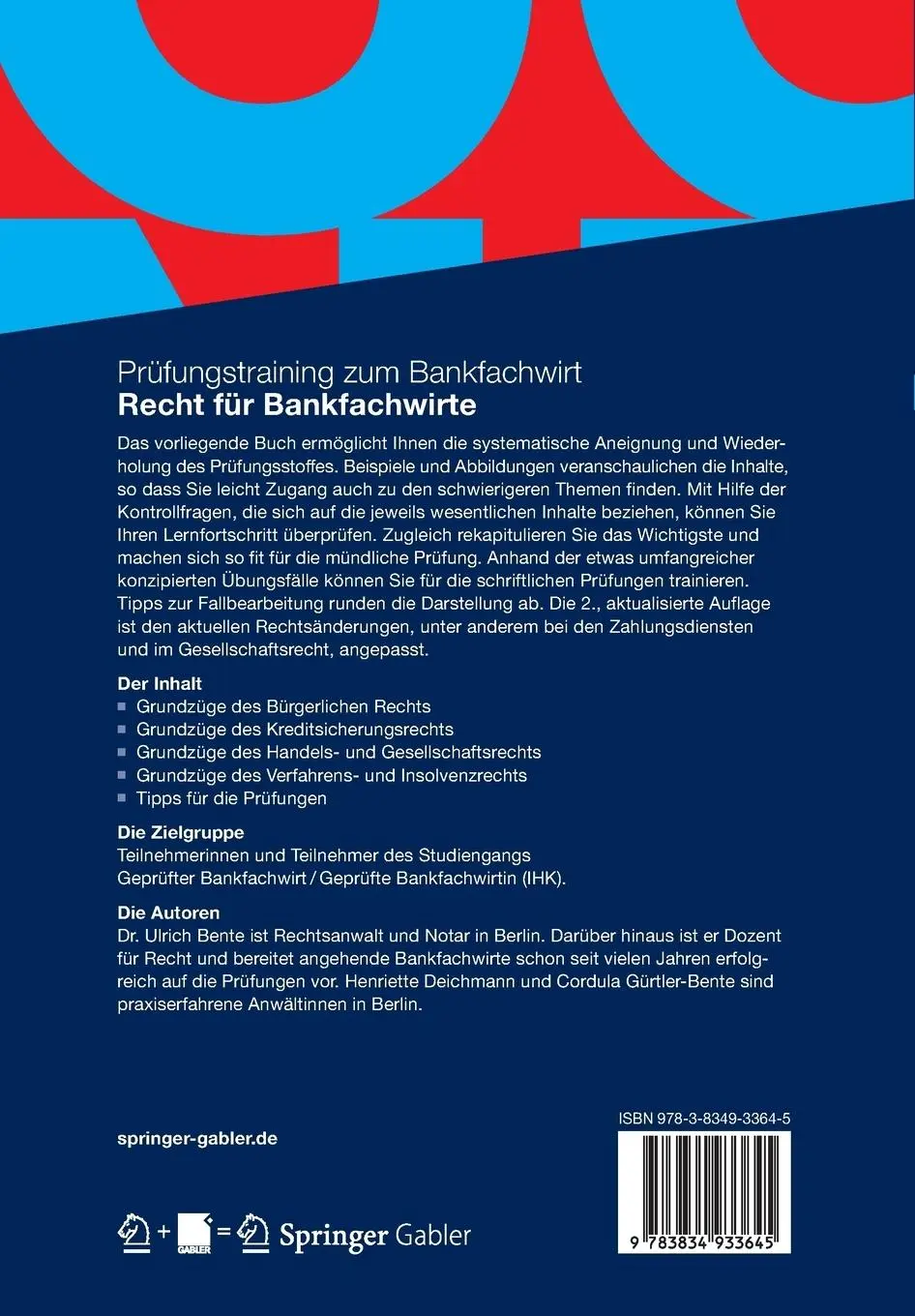 Rückseite: 9783834933645 | Recht für Bankfachwirte | Erfolgreich durch die Prüfungen | Buch | xv