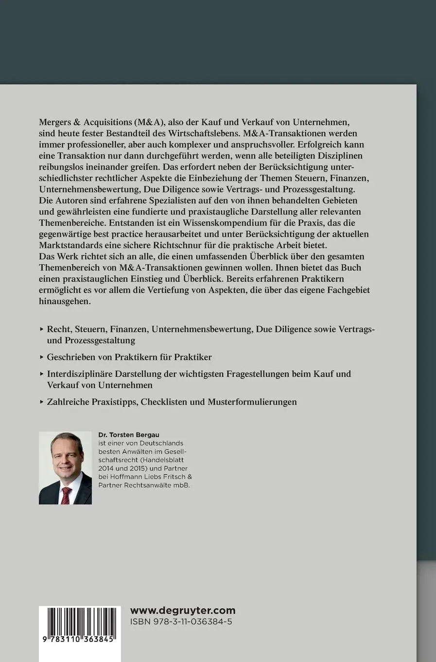 Rückseite: 9783110363845 | Praxishandbuch Unternehmenskauf | Torsten Bergau | Buch | Deutsch