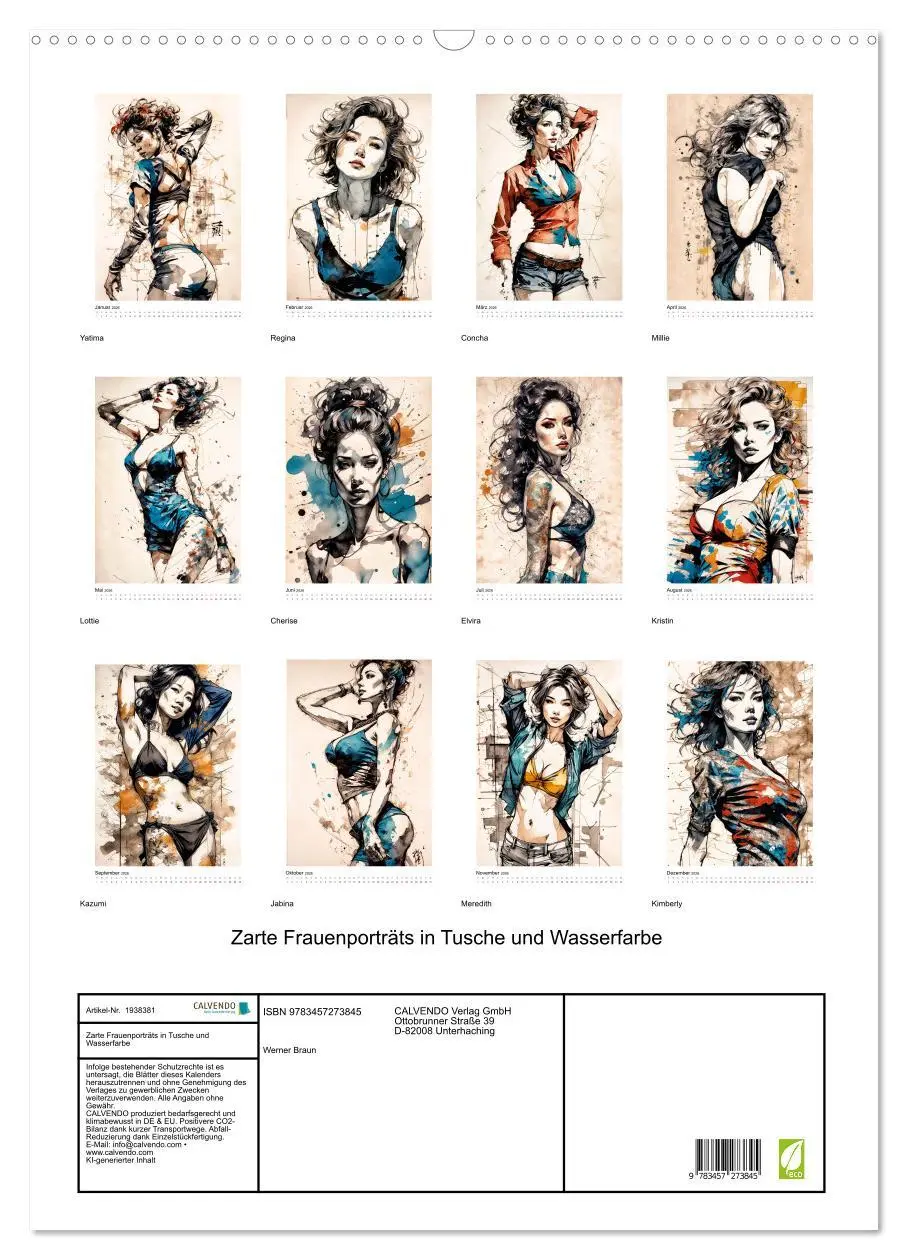 Bild: 9783457273845 | Zarte Frauenporträts in Tusche und Wasserfarbe (Wandkalender 2026...