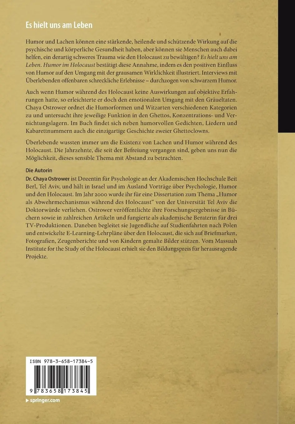 Rückseite: 9783658173845 | Es hielt uns am Leben | Humor im Holocaust | Chaya Ostrower | Buch