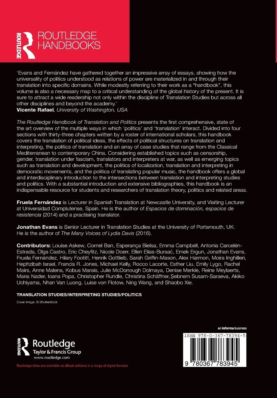 Rückseite: 9780367783945 | The Routledge Handbook of Translation and Politics | Evans (u. a.)