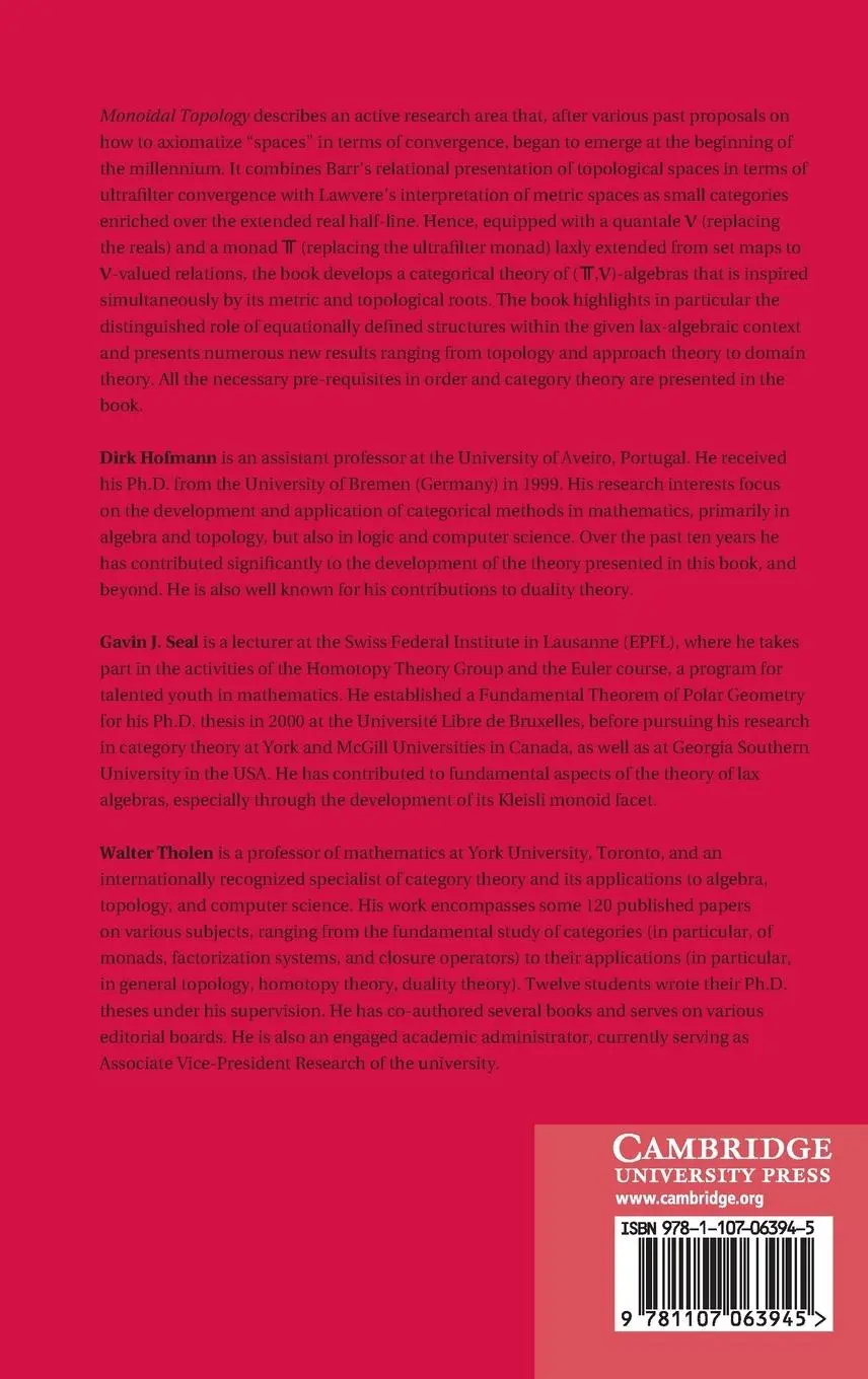 Rückseite: 9781107063945 | Monoidal Topology | Dirk Hofmann (u. a.) | Buch | Englisch | 2014