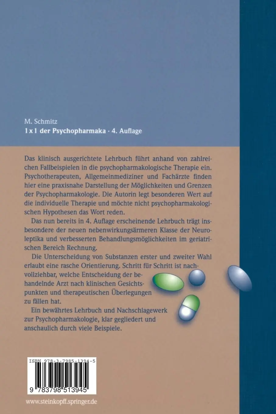 Rückseite: 9783798513945 | 1 × 1 der Psychopharmaka | Margot Schmitz | Taschenbuch | xii | 2003