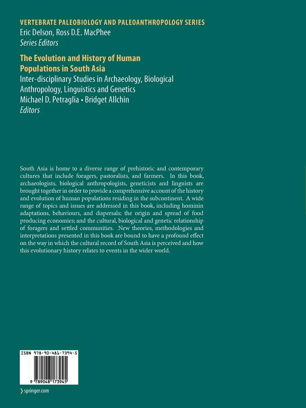 Rückseite: 9789048173945 | The Evolution and History of Human Populations in South Asia | Buch