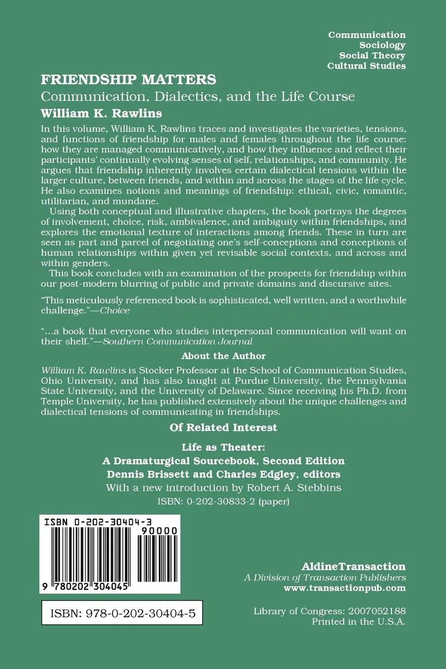 Rückseite: 9780202304045 | Friendship Matters | William Rawlins | Taschenbuch | Englisch | 1992