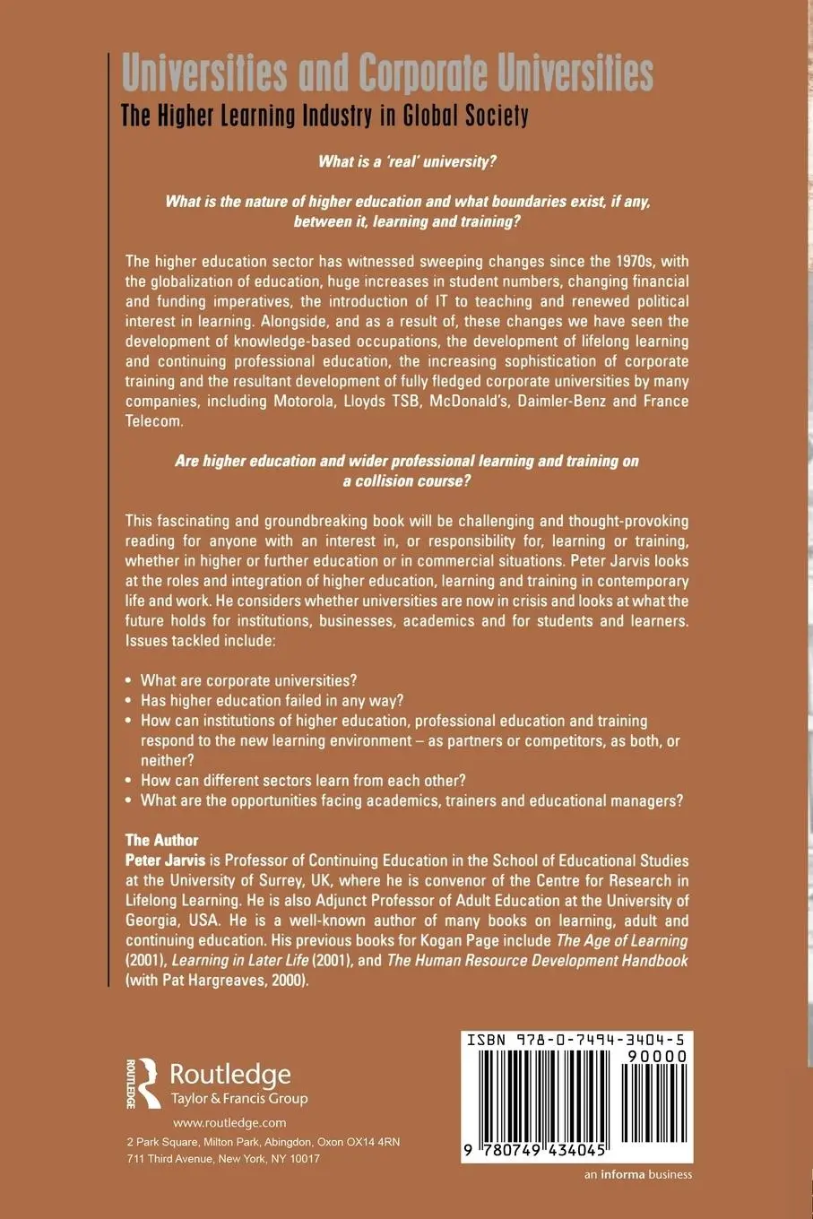 Rückseite: 9780749434045 | Universities and Corporate Universities | Peter Jarvis (u. a.) | Buch