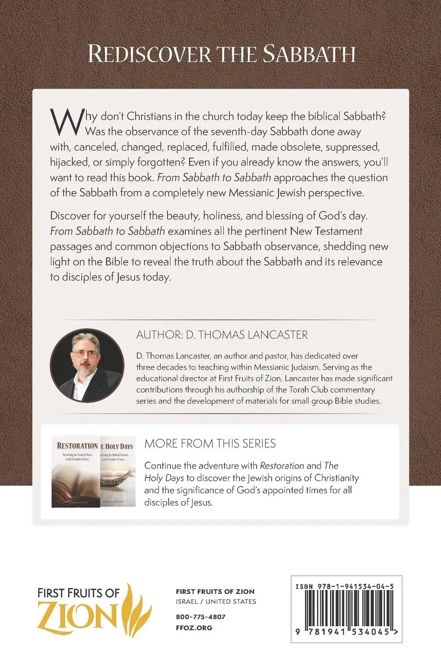 Rückseite: 9781941534045 | From Sabbath to Sabbath | D. Thomas Lancaster | Taschenbuch | Englisch
