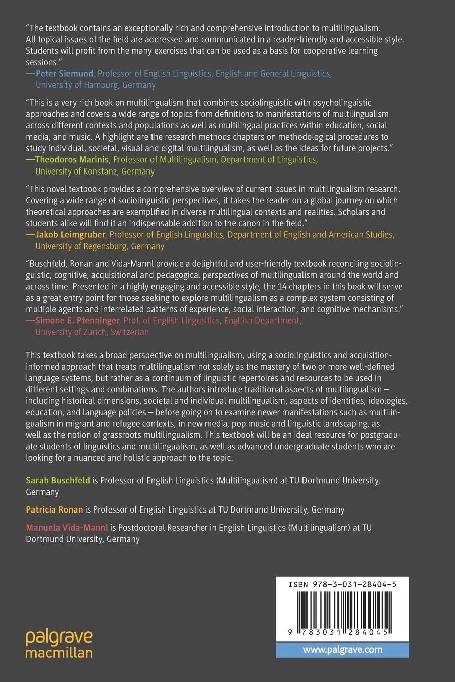 Rückseite: 9783031284045 | Multilingualism | A Sociolinguistic and Acquisitional Approach | Buch