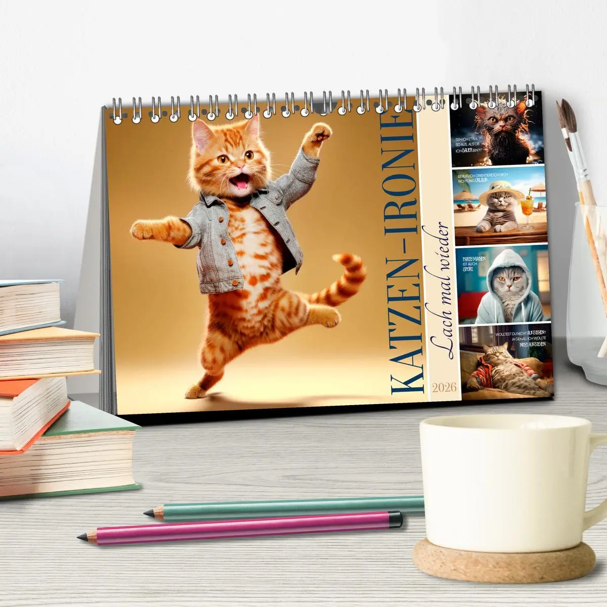 Bild: 9783457464045 | KATZEN-IRONIE Lach mal wieder (Tischkalender 2026 DIN A5 quer),...