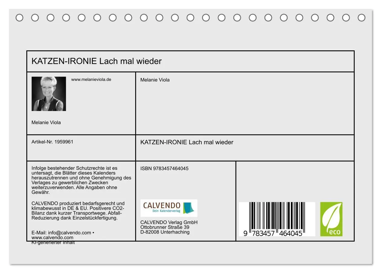 Bild: 9783457464045 | KATZEN-IRONIE Lach mal wieder (Tischkalender 2026 DIN A5 quer),...