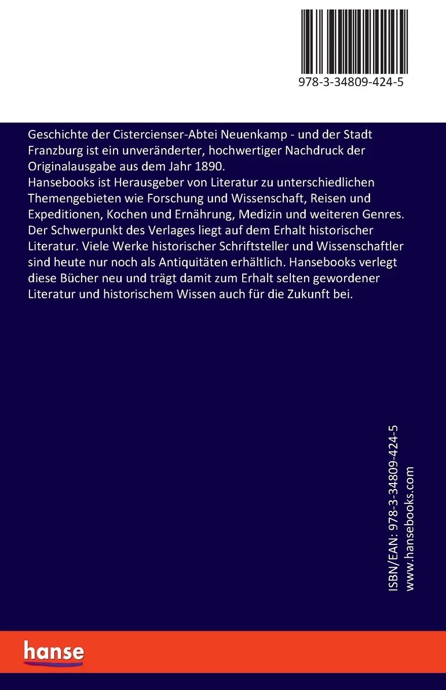 Rückseite: 9783348094245 | Geschichte der Cistercienser-Abtei Neuenkamp | und der Stadt Franzburg