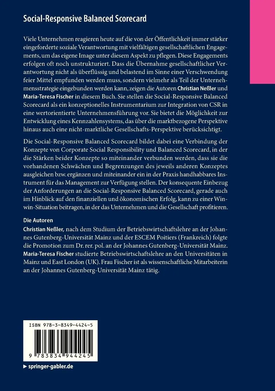 Rückseite: 9783834944245 | Social-Responsive Balanced Scorecard | Maria-Teresa Fischer (u. a.)