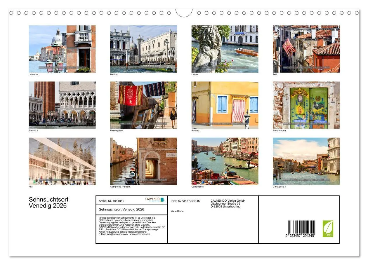 Bild: 9783457294345 | Sehnsuchtsort Venedig 2026 (Wandkalender 2026 DIN A3 quer),...