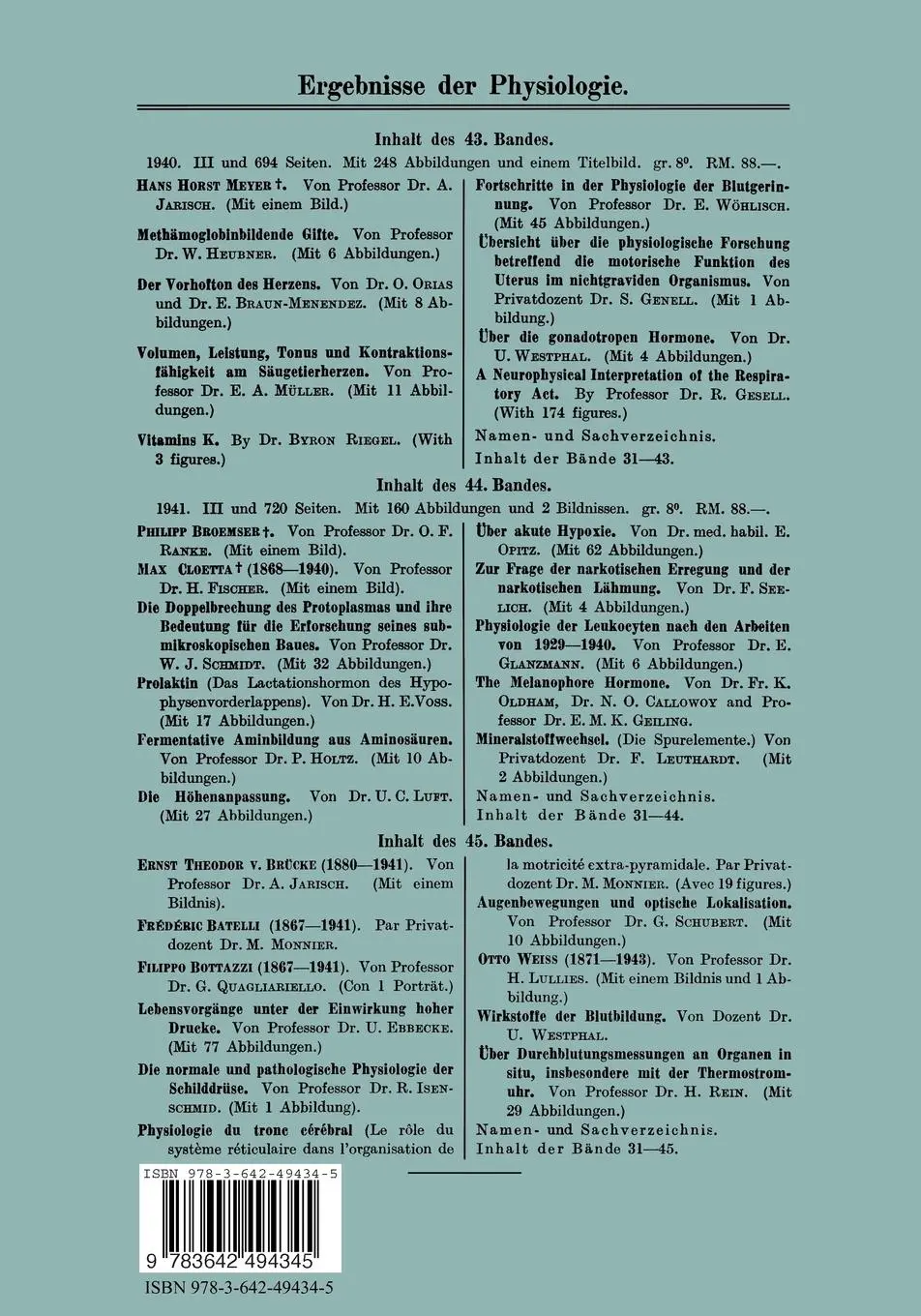 Rückseite: 9783642494345 | Ergebnisse der Physiologie Biologischen Chemie und Experimentellen...