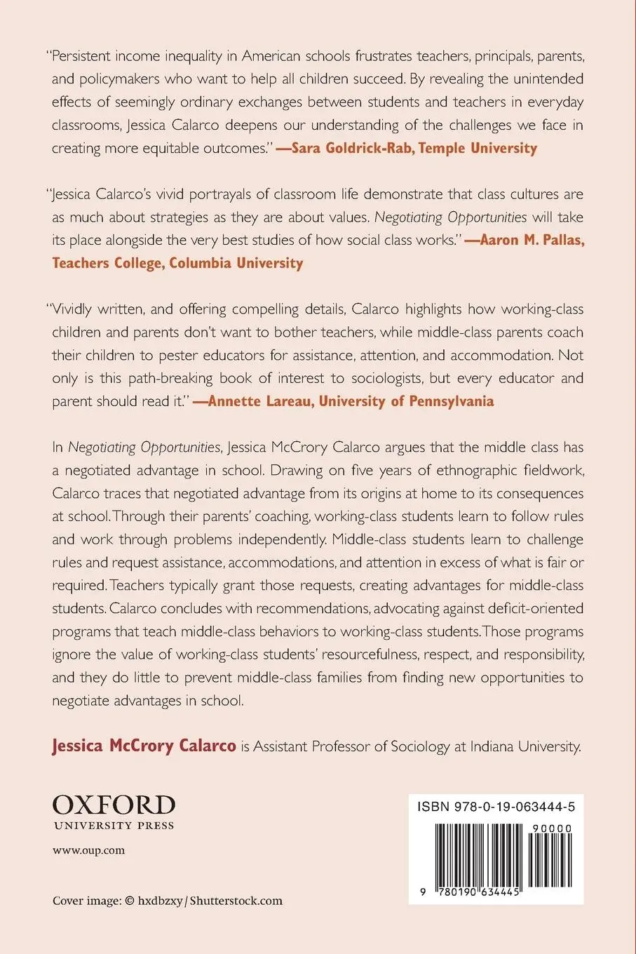 Rückseite: 9780190634445 | Negotiating Opportunities | Jessica McCrory Calarco | Taschenbuch