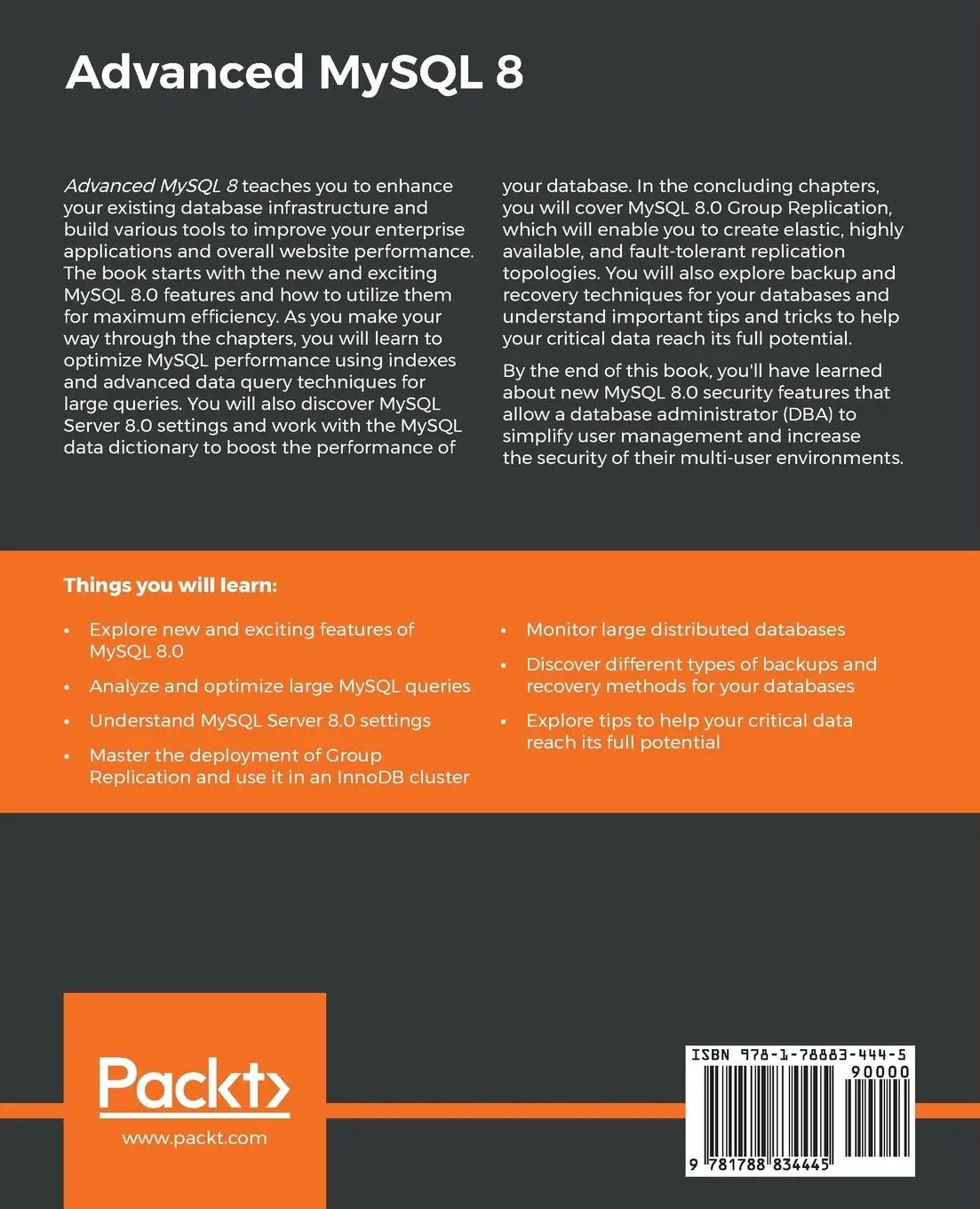 Rückseite: 9781788834445 | Advanced MySQL 8 | Eric Vanier (u. a.) | Taschenbuch | Englisch | 2018
