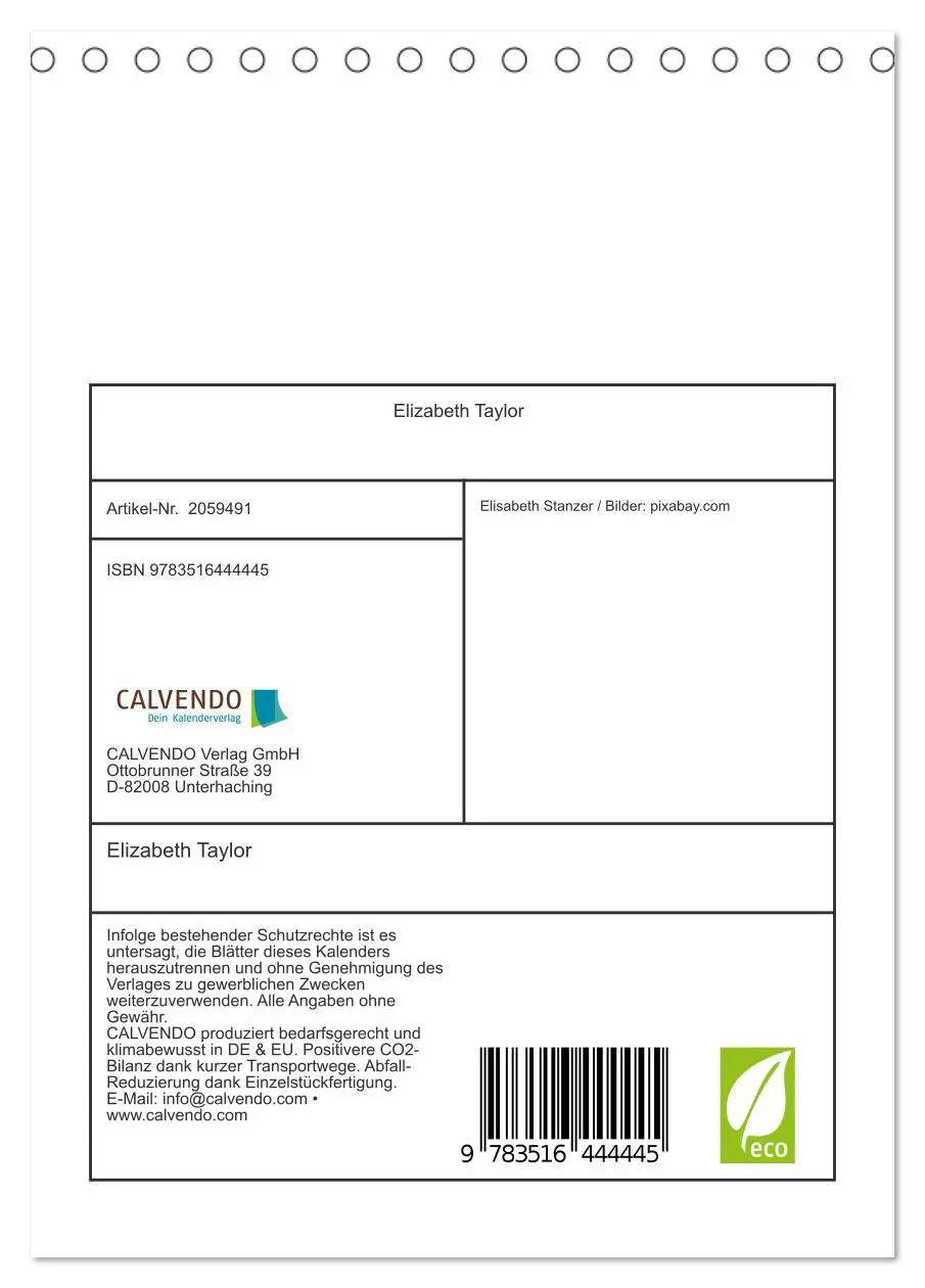 Bild: 9783516444445 | Elizabeth Taylor (Tischkalender 2026 DIN A5 hoch), CALVENDO...