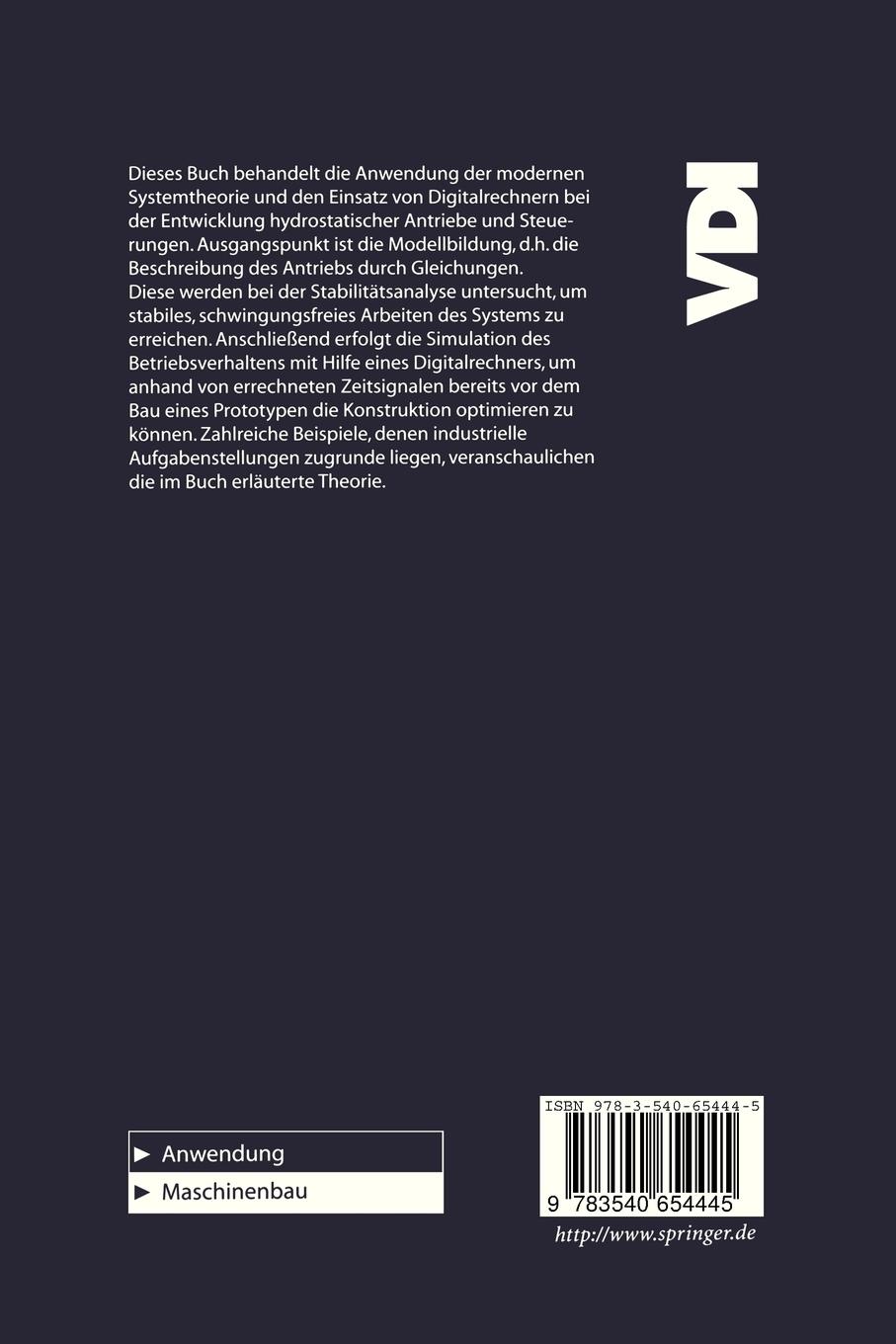 Rückseite: 9783540654445 | Entwurf hydraulischer Maschinen | Peter Beater | Buch | VDI-Buch