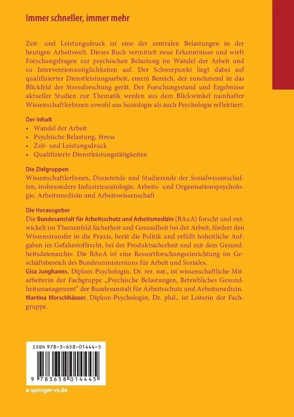 Rückseite: 9783658014445 | Immer schneller, immer mehr | Arbeitsmedizin (u. a.) | Taschenbuch