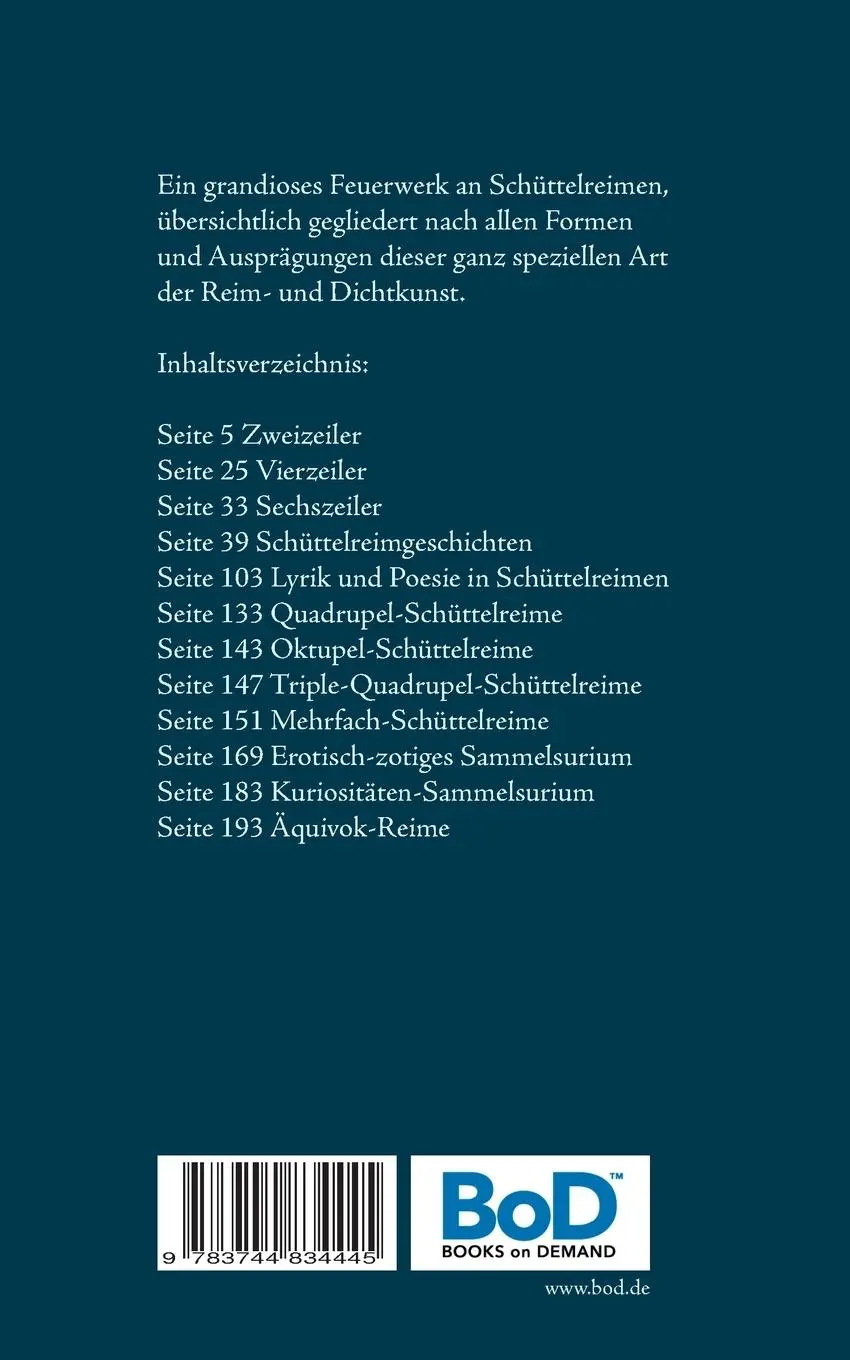 Rückseite: 9783744834445 | Schüttel-Manie | Der ganz normale Schüttelreim-Wahnsinn | Franz Olisar