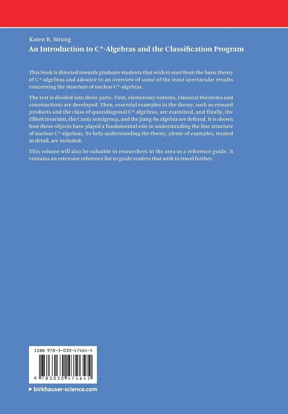 Rückseite: 9783030474645 | An Introduction to C*-Algebras and the Classification Program | Strung Rückseite: 9783030474645 | An Introduction to C*-Algebras and the Classification Program | Strung