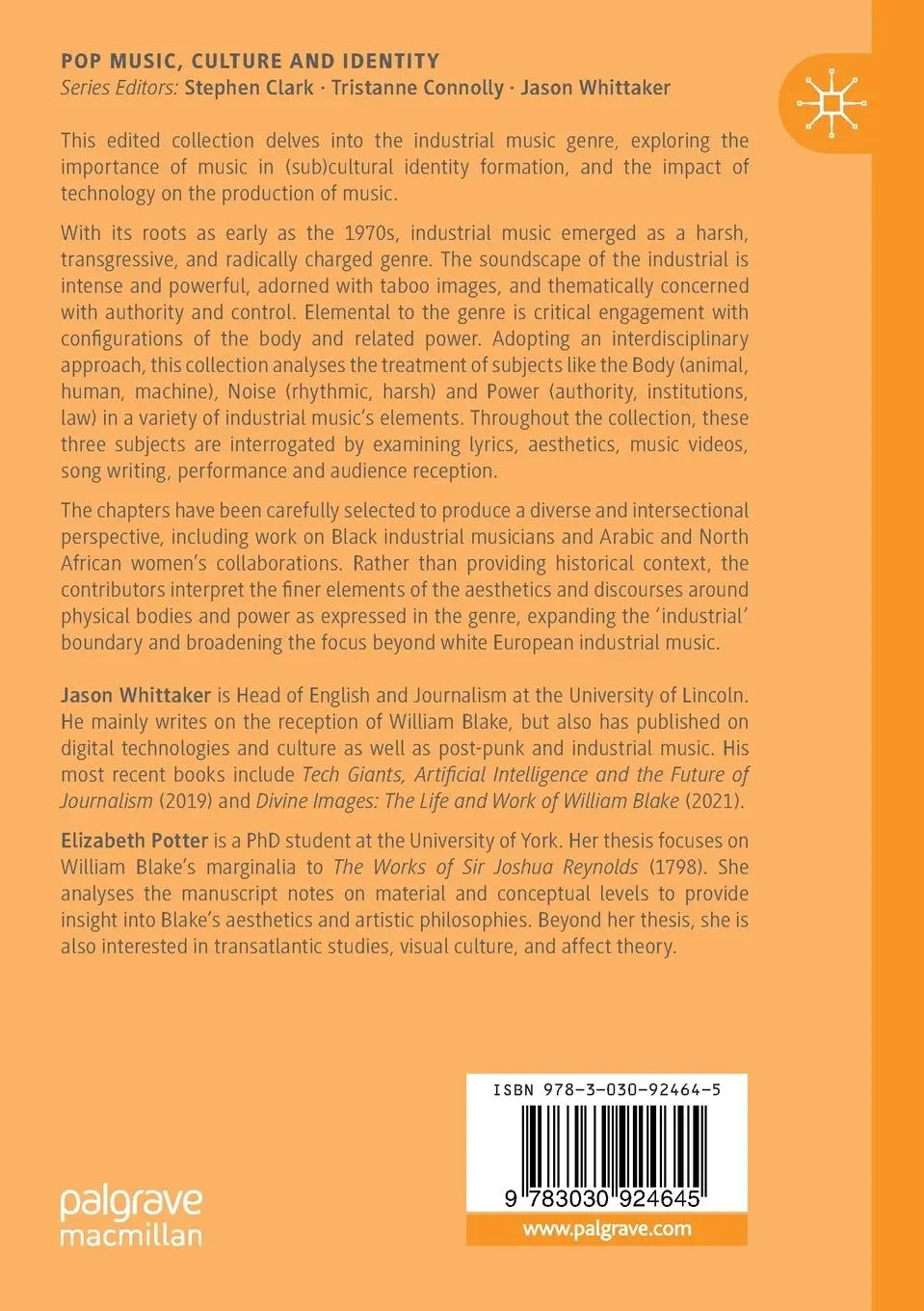 Rückseite: 9783030924645 | Bodies, Noise and Power in Industrial Music | Jason Whittaker (u. a.)
