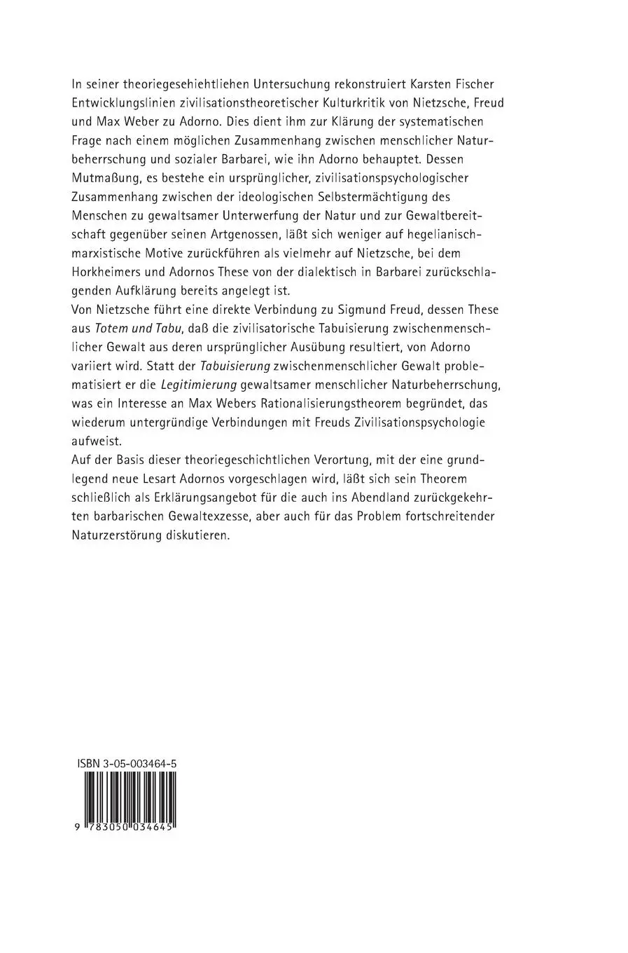 Rückseite: 9783050034645 | "Verwilderte Selbsterhaltung" | Karsten Fischer | Buch | 175 S. | 1999