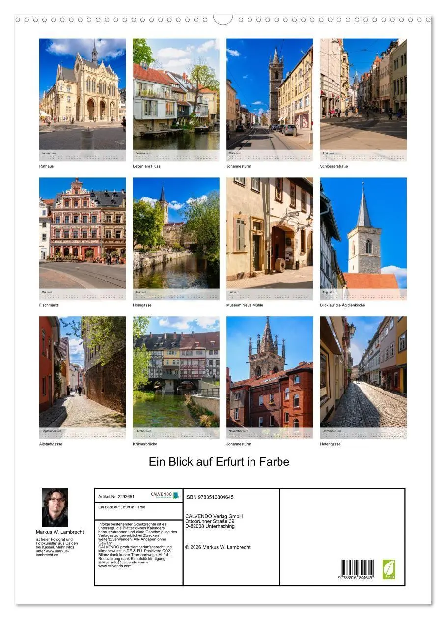 Bild: 9783516804645 | Ein Blick auf Erfurt in Farbe (Wandkalender 2027 DIN A2 hoch),...