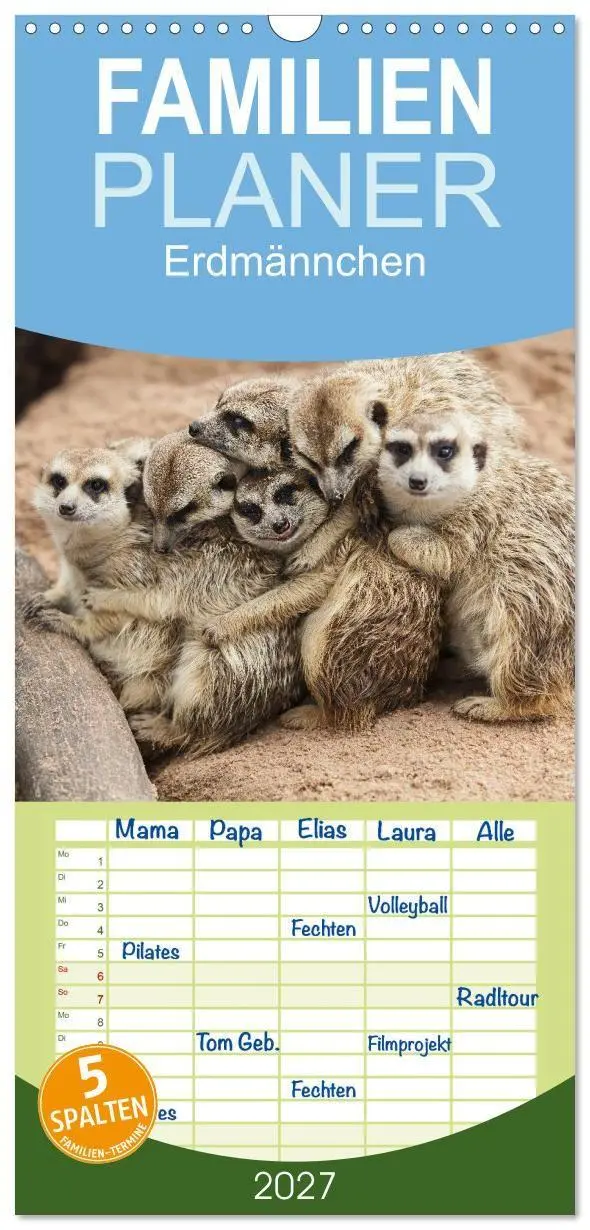 Cover: 9783594334645 | Familienplaner 2027 - Erdmännchen mit 5 Spalten (Wandkalender, 21 x...