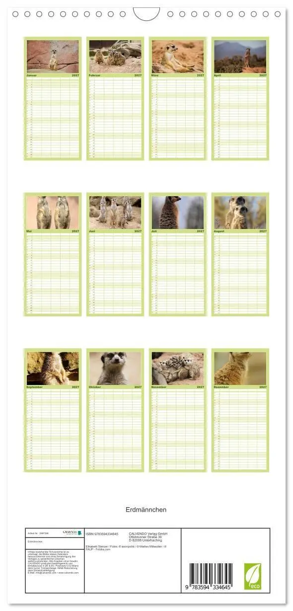 Bild: 9783594334645 | Familienplaner 2027 - Erdmännchen mit 5 Spalten (Wandkalender, 21 x...