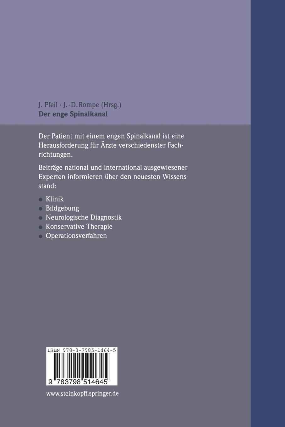 Rückseite: 9783798514645 | Der enge Spinalkanal | Jan-Dirk Rompe (u. a.) | Taschenbuch | x | 2004