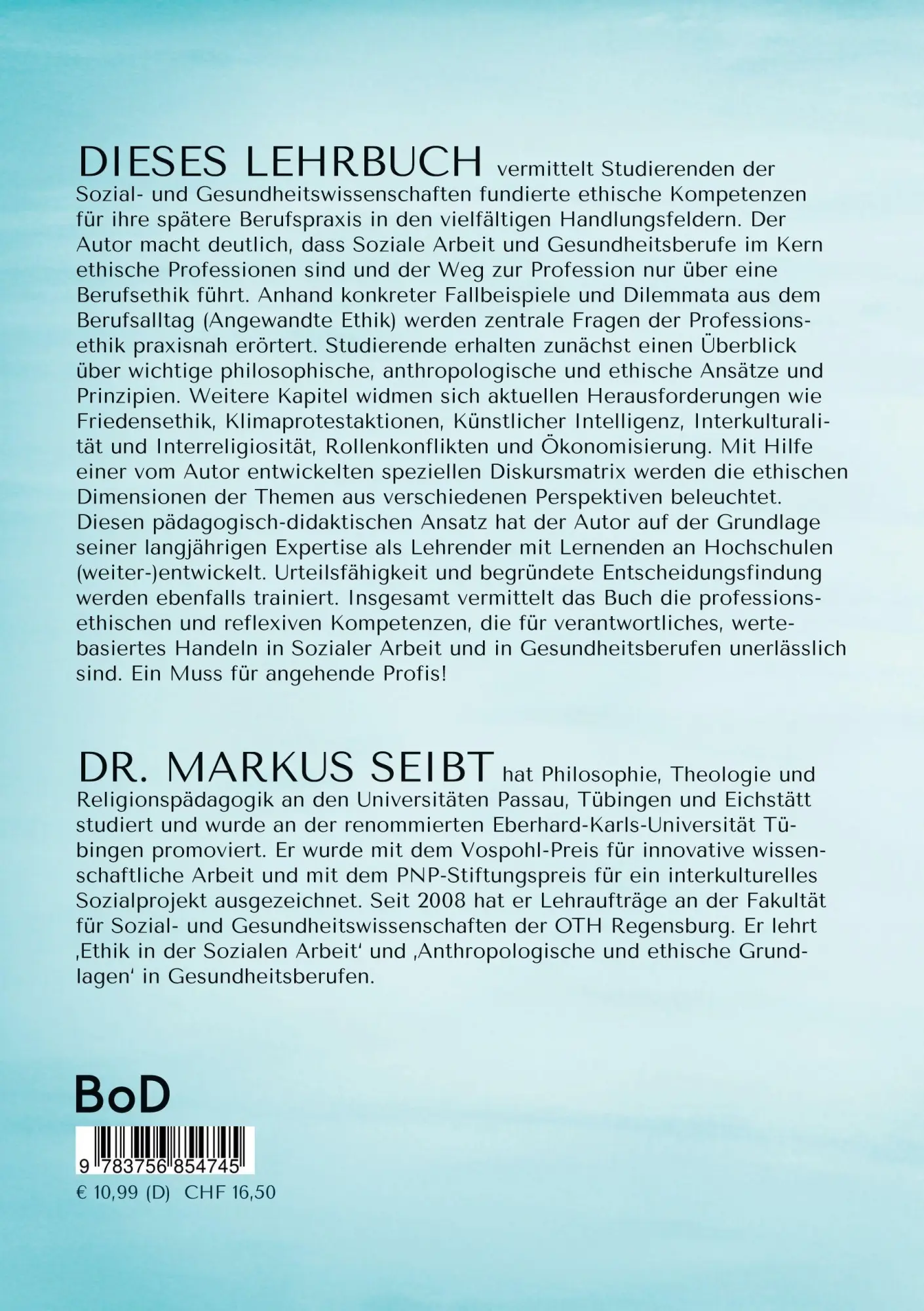 Rückseite: 9783756854745 | Professionsethische Grundlagen und Reflexionen im Kontext der...