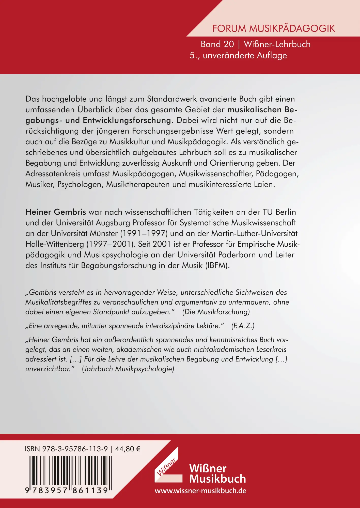 Rückseite: 9783990944745 | Grundlagen musikalischer Begabung und Entwicklung | Heiner Gembris