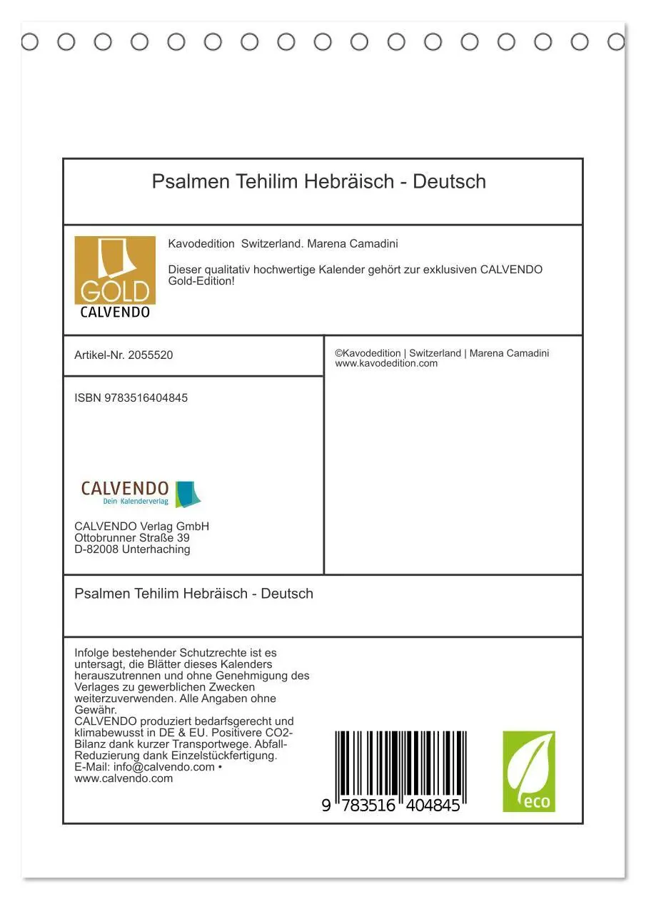 Bild: 9783516404845 | Psalmen Tehilim Hebräisch - Deutsch (Tischkalender 2026 DIN A5...