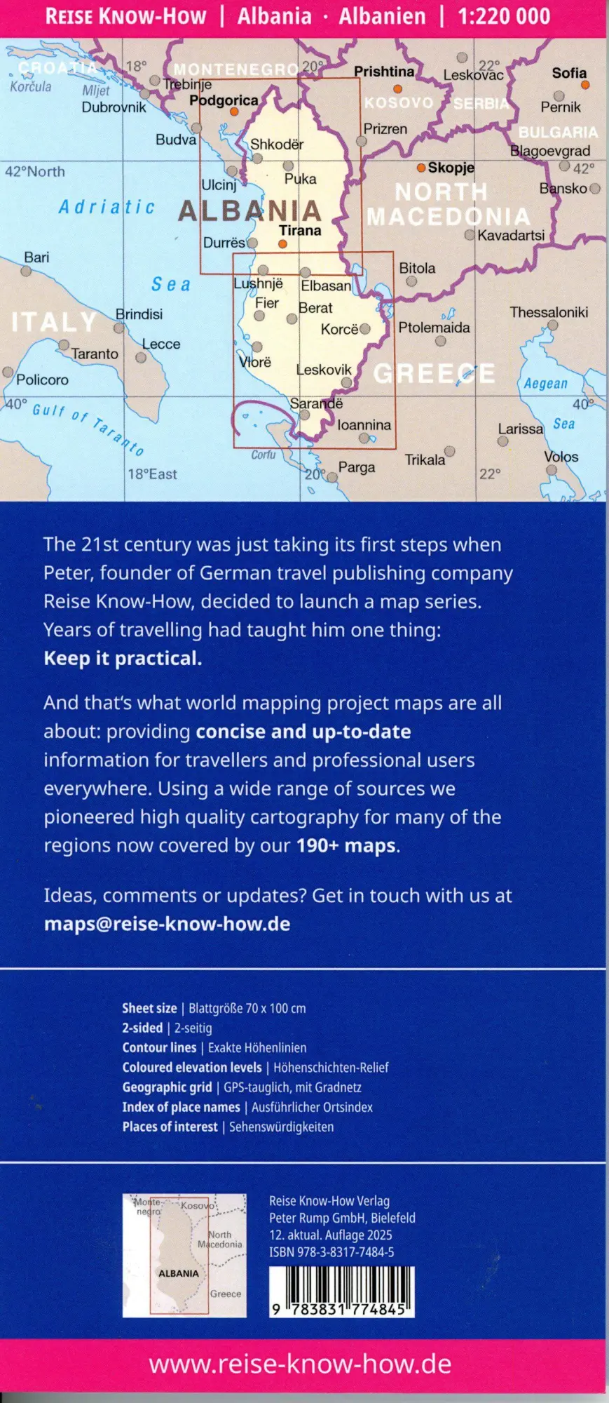 Bild: 9783831774845 | Reise Know-How Landkarte Albanien / Albania (1:220.000) | (Land-)Karte