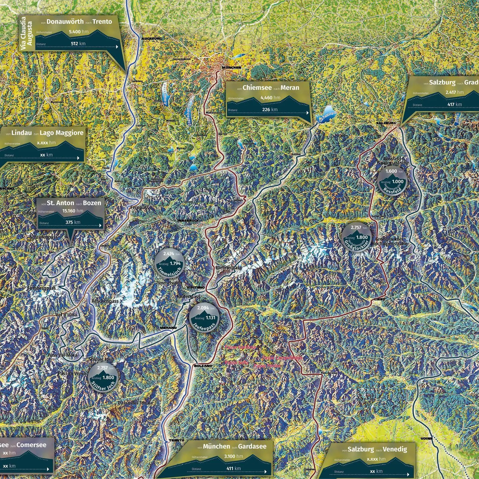 Bild: 9783991544845 | KOMPASS Radfernwegekarte Transalp Panoramakarte 1:2 Mio. | Deutsch