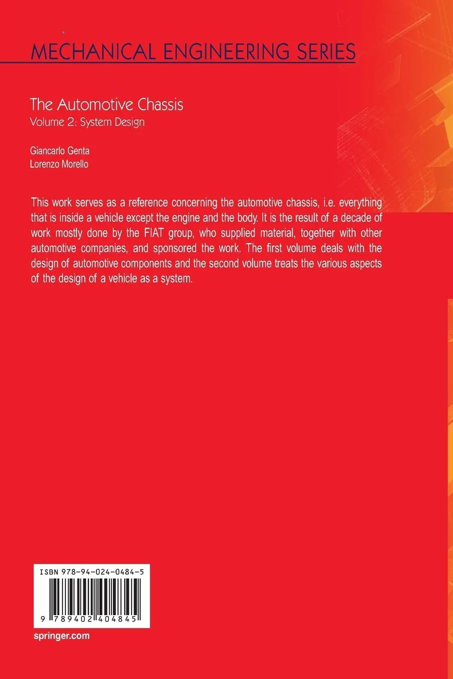 Rückseite: 9789402404845 | The Automotive Chassis | Volume 2: System Design | L. Morello (u. a.)