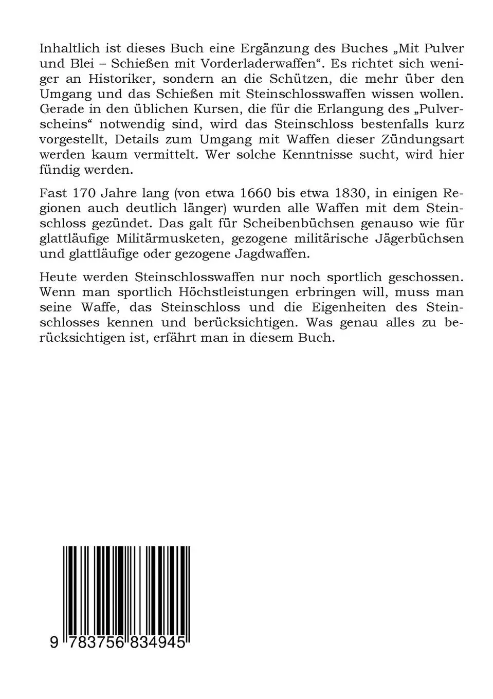 Rückseite: 9783756834945 | Steinschloss | Technik und Handhabung | Wolfgang Finze | Taschenbuch