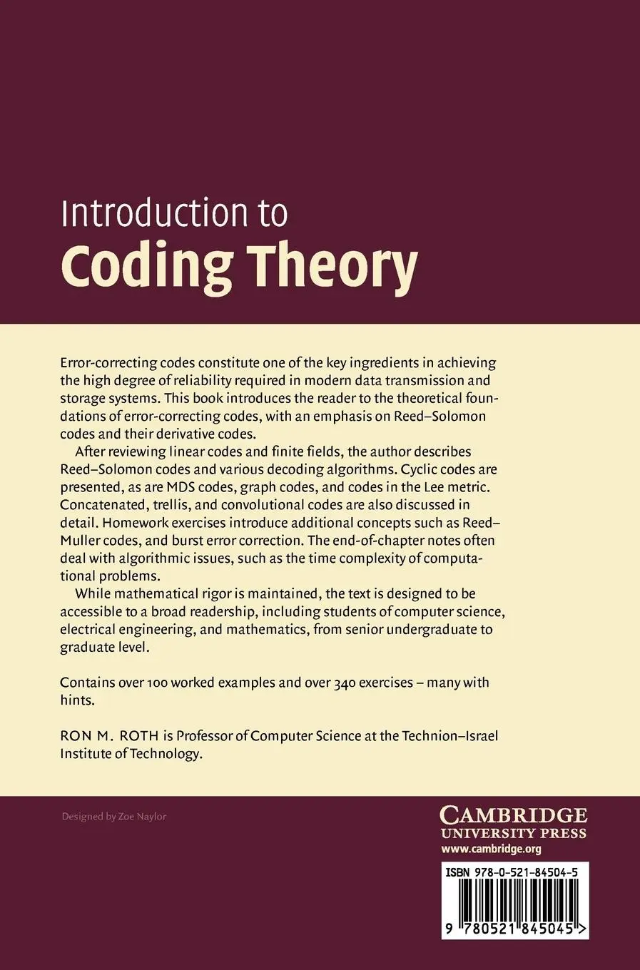 Rückseite: 9780521845045 | Introduction to Coding Theory | Ron M. Roth | Buch | Englisch | 2012