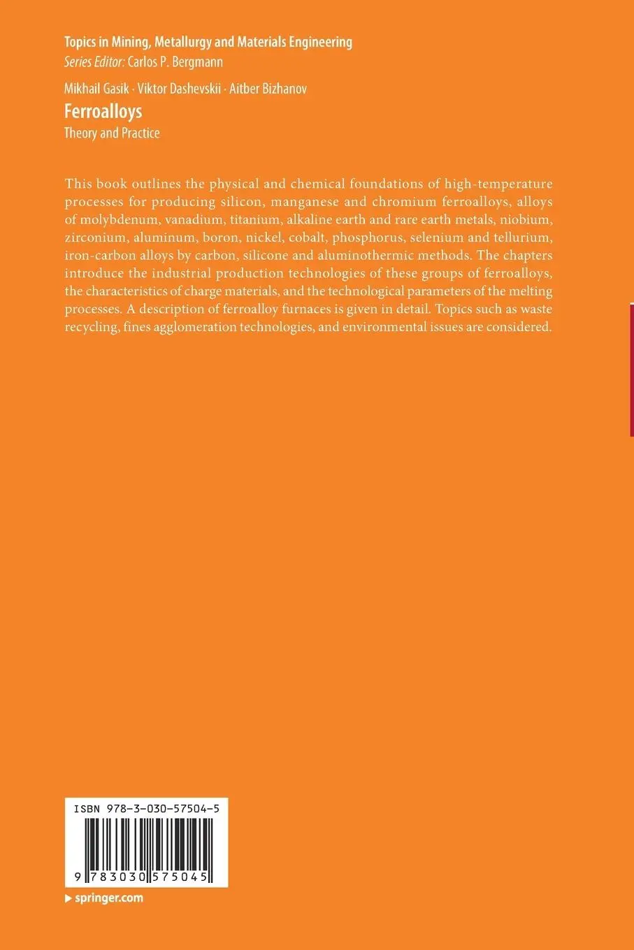 Rückseite: 9783030575045 | Ferroalloys | Theory and Practice | Mikhail Gasik (u. a.) | Buch | xx