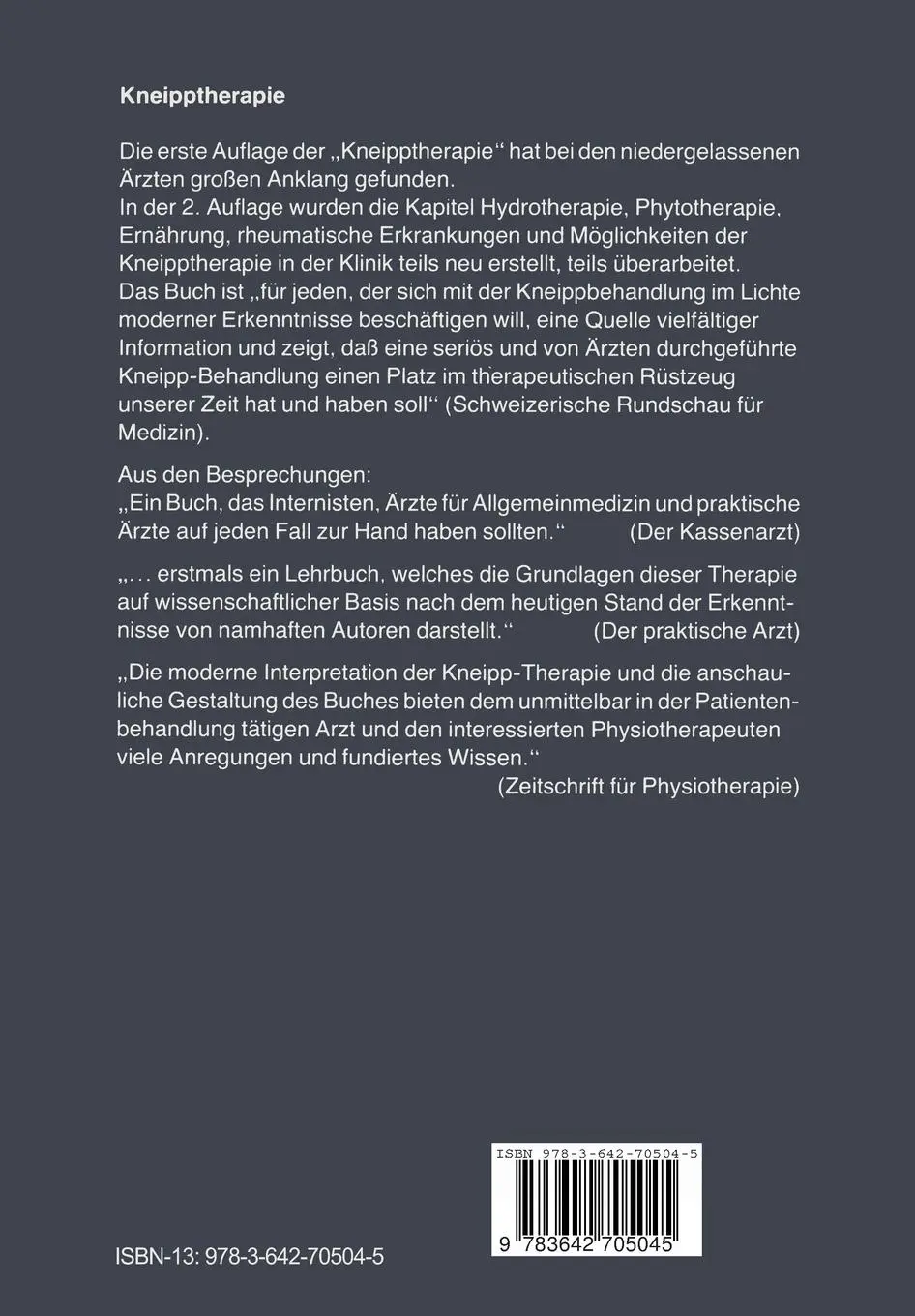 Rückseite: 9783642705045 | Kneipptherapie | Ein bewährtes Naturheilverfahren | Brüggemann | Buch