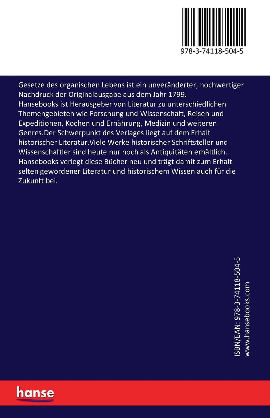 Rückseite: 9783741185045 | Gesetze des organischen Lebens | Erasmus Darwin | Taschenbuch | 216 S.