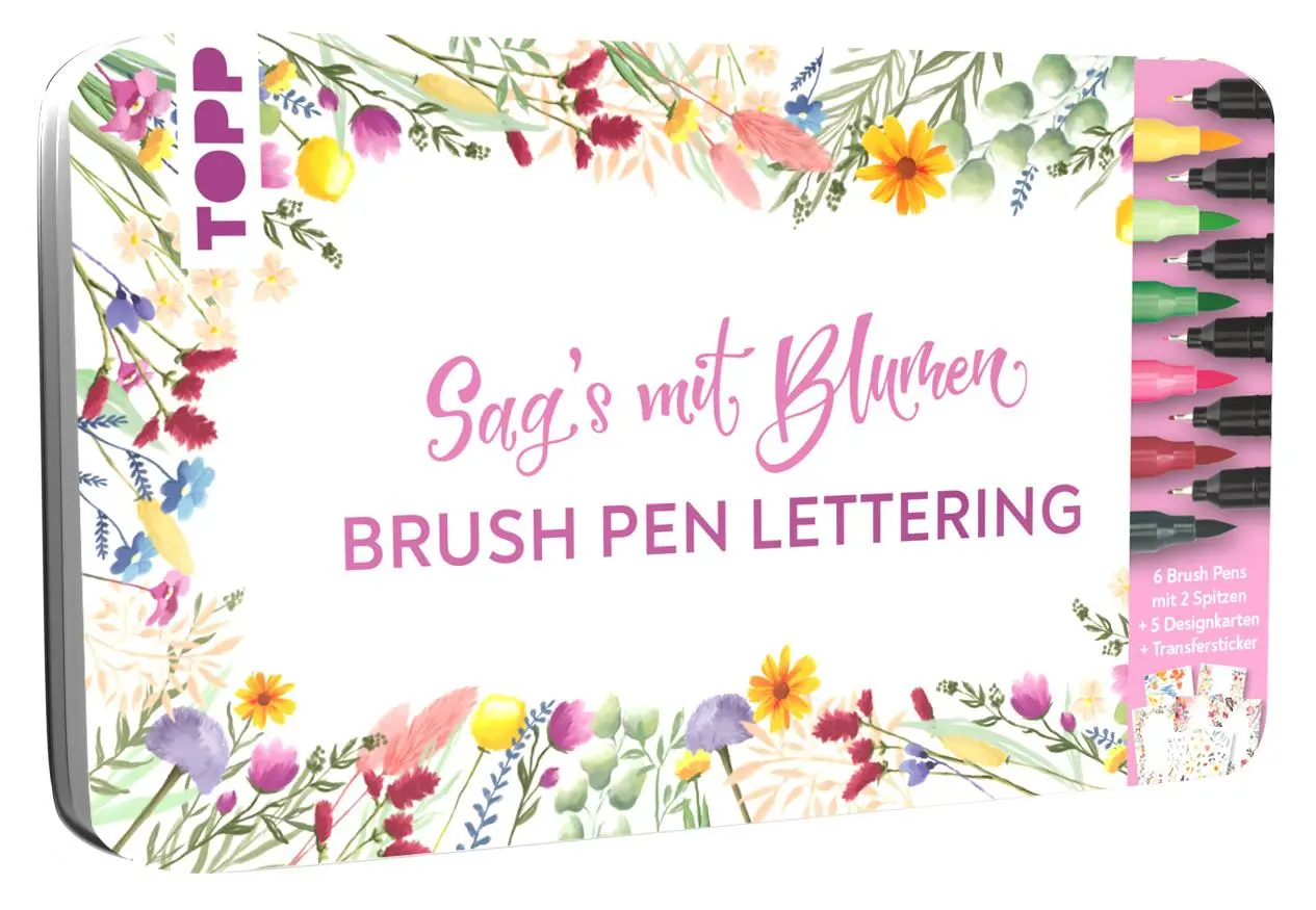 Cover: 4007742185145 | Handlettering Designdose Brush Pens Sag's mit Blumen | Frechverlag