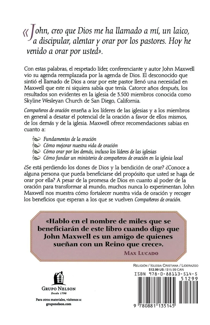 Rückseite: 9780881135145 | Companeros de Oracion | John C. Maxwell | Taschenbuch | Spanisch