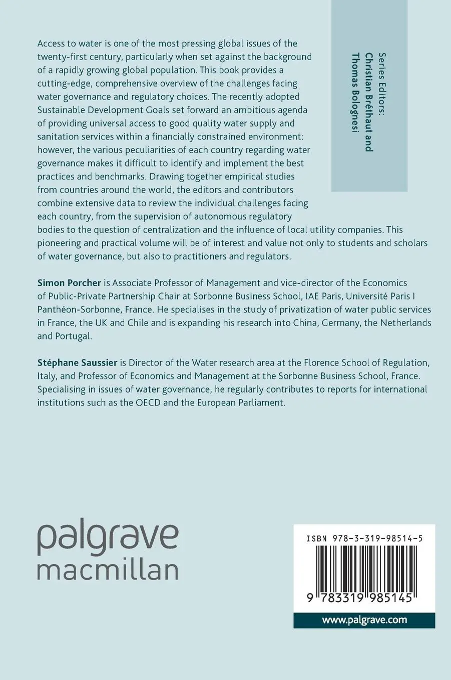 Rückseite: 9783319985145 | Facing the Challenges of Water Governance | Stéphane Saussier (u. a.)