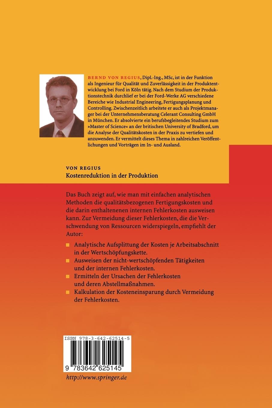 Rückseite: 9783642625145 | Kostenreduktion in der Produktion | Bernd Von Regius | Taschenbuch | x