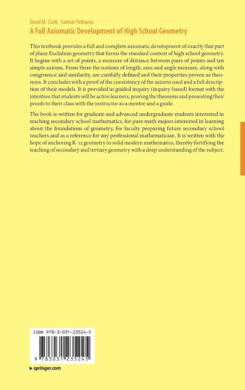 Rückseite: 9783031235245 | A Full Axiomatic Development of High School Geometry | Buch | xiv