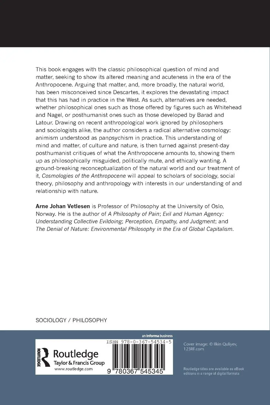 Rückseite: 9780367545345 | Cosmologies of the Anthropocene | Arne Johan Vetlesen | Taschenbuch