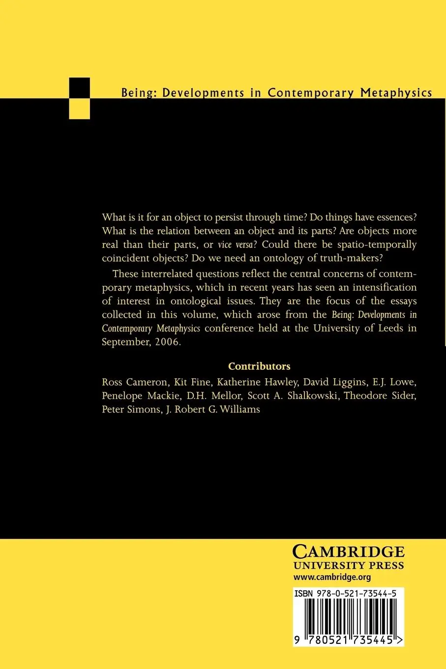 Rückseite: 9780521735445 | Being | Developments in Contemporary Metaphysics | Robin Le Poidevin