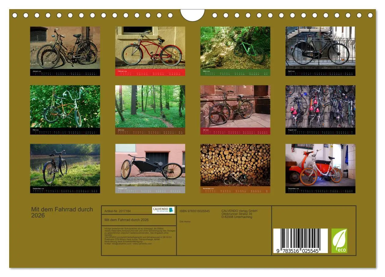 Bild: 9783516025545 | Mit dem Fahrrad durch 2026 (Wandkalender 2026 DIN A4 quer),...
